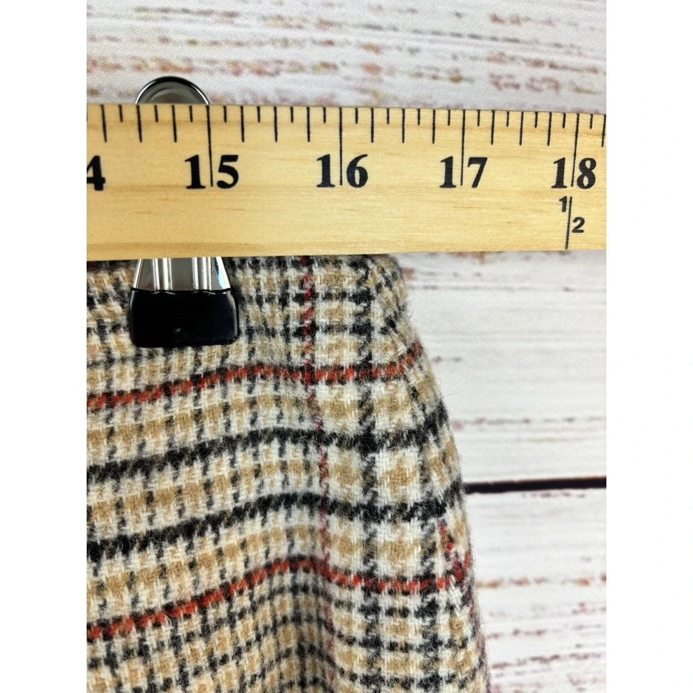 Talbots Wool Plaid Pencil Skirt Beige Red Black 10P M Lined Academia Timeless